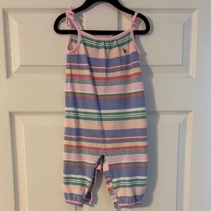 Ralph Lauren Baby Pink & Multicolor Striped Cotton Baby Romper